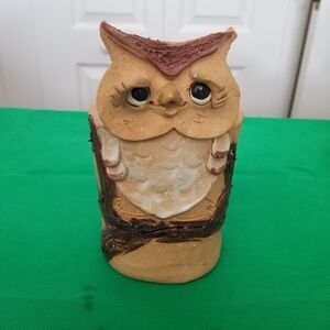 Art Pottery OWL Utensil Holder Pencil Holder 6 1/2" Tall